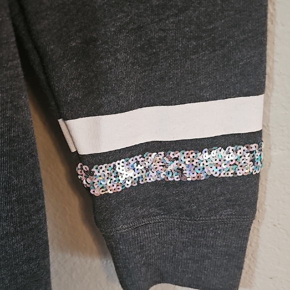 PINK Victoria's Secret LOVE Hooded Sweater W/Sequins, Gray, Womens Large - Picture 4 of 9